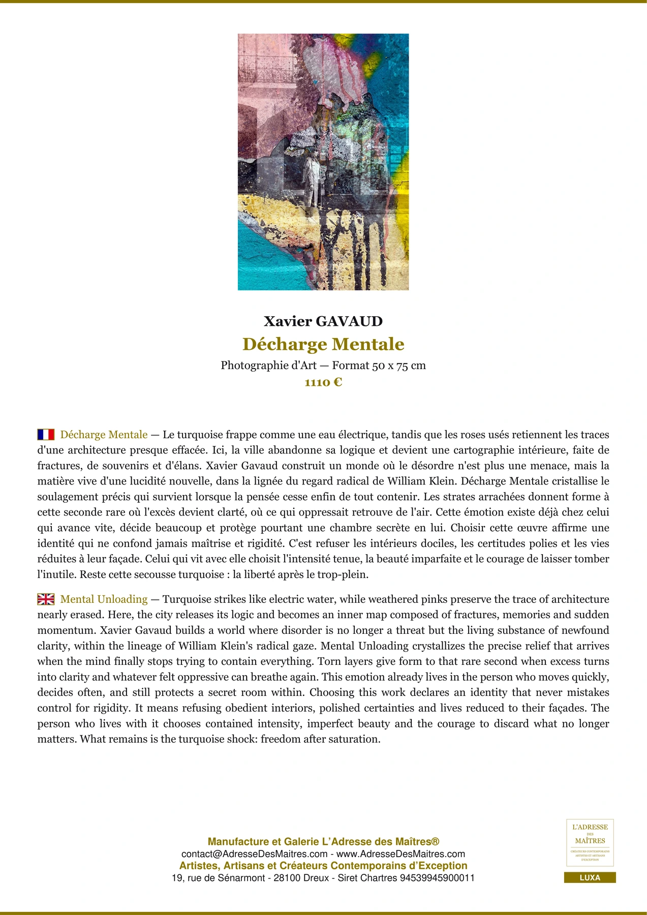 Fiche Premium - Décharge Mentale - Xavier GAVAUD - L'Adresse des Maîtres®