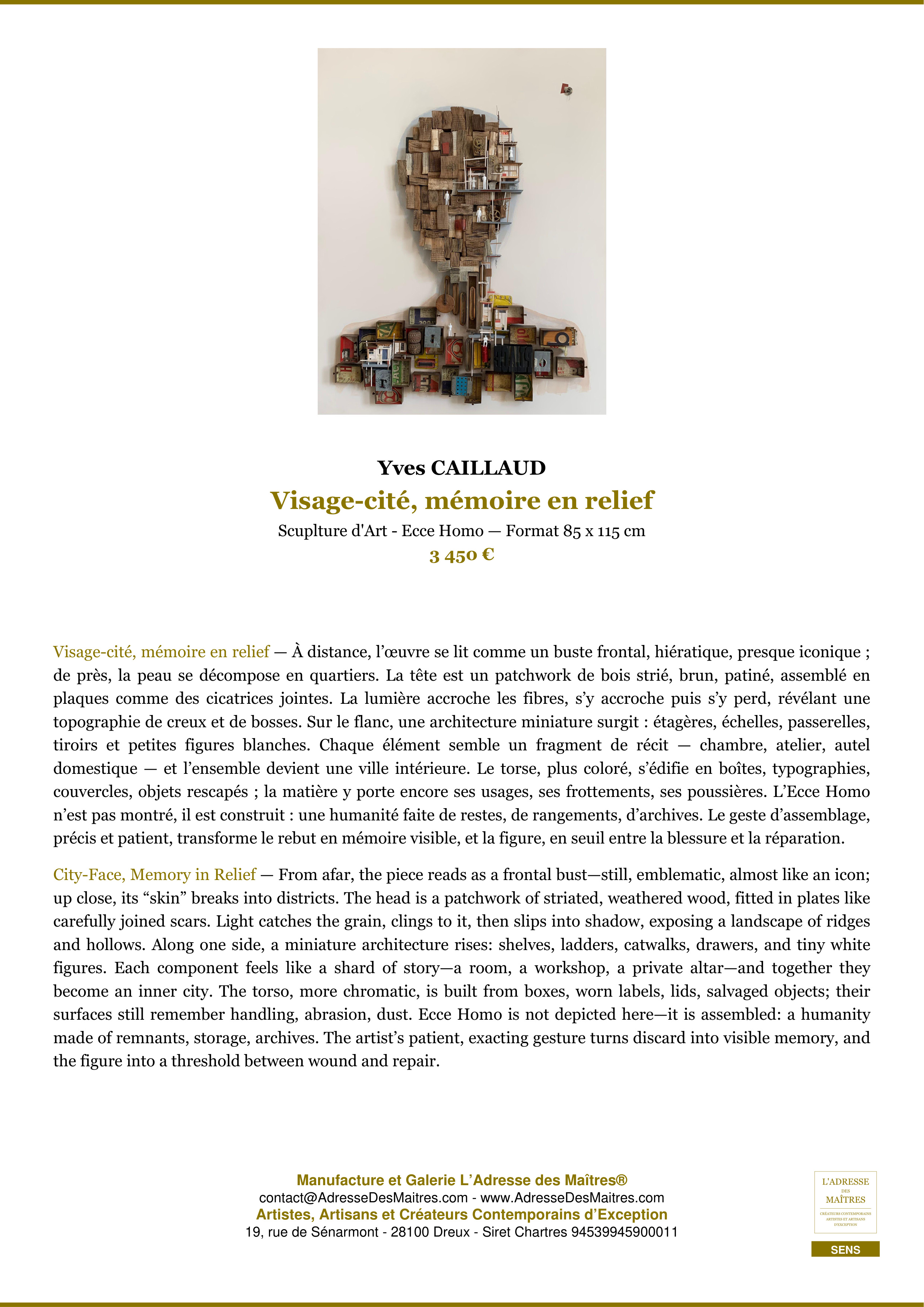 Fiche Premium — Visage-cité, mémoire en relief — Yves CAILLAUD — L'Adresse des Maîtres®