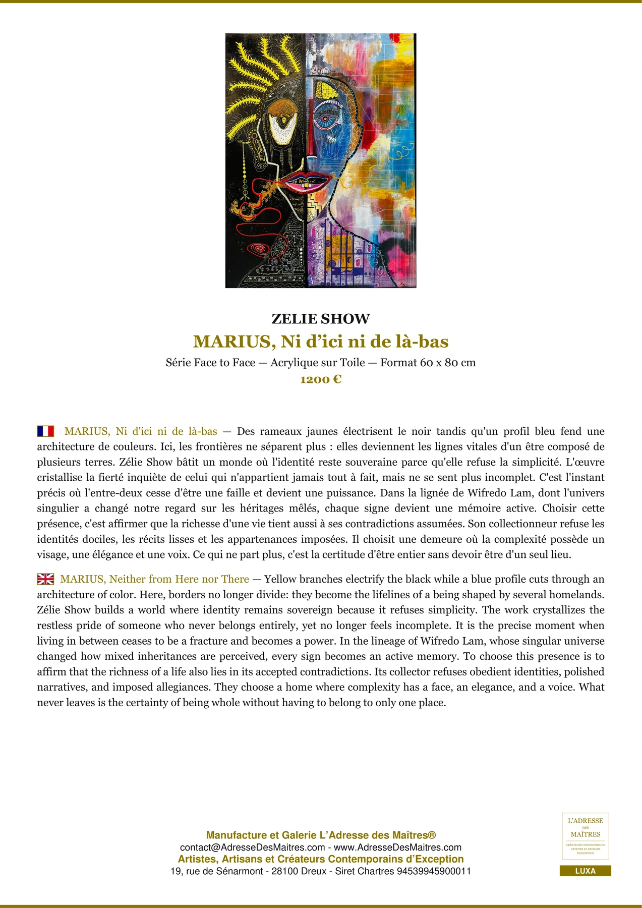 MARIUS, Ni d’ici ni de là-bas, ZELIE SHOW