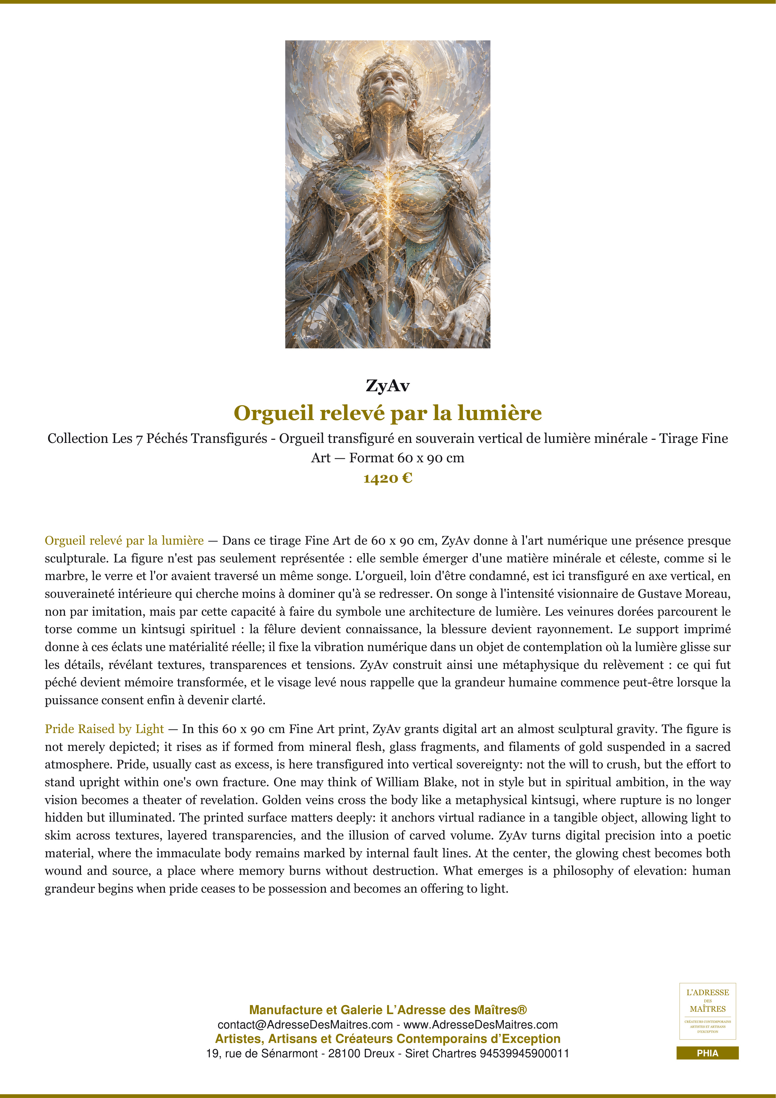 Fiche Premium — Orgueil relevé par la lumière — ZyAv — L'Adresse des Maîtres®