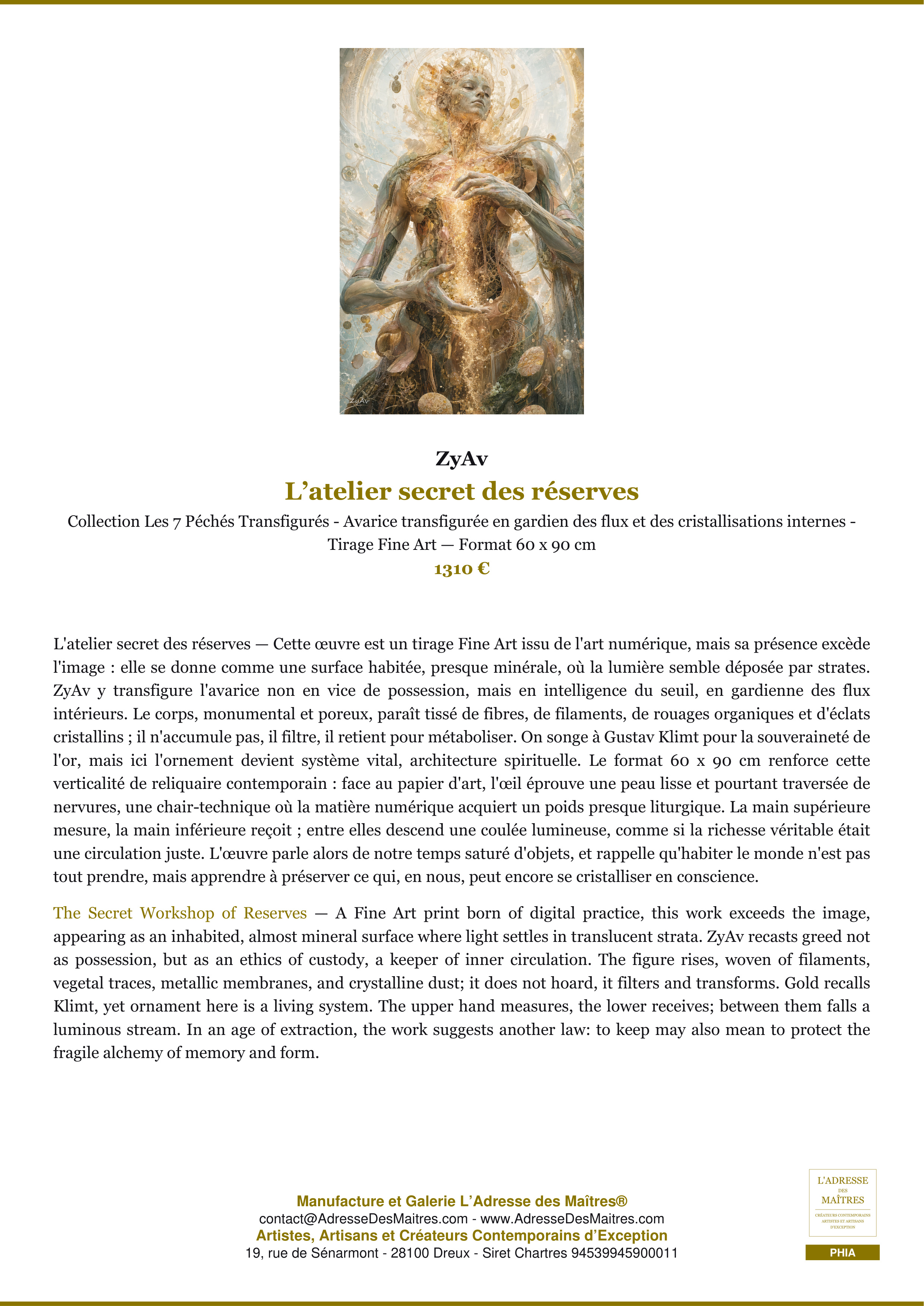 Fiche Premium — L’atelier secret des réserves — ZyAv — L'Adresse des Maîtres®
