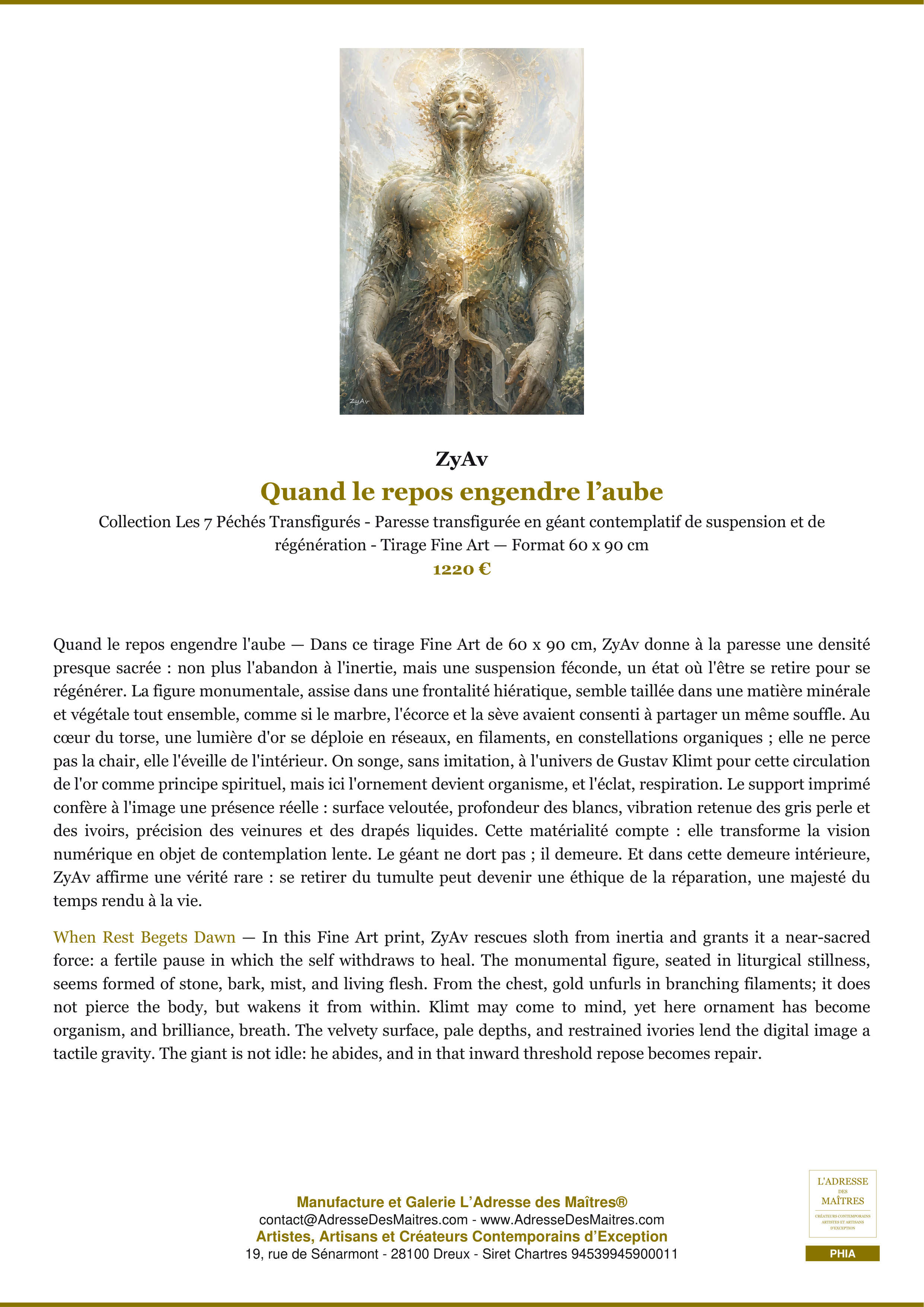 Fiche Premium — Quand le repos engendre l’aube — ZyAv — L'Adresse des Maîtres®