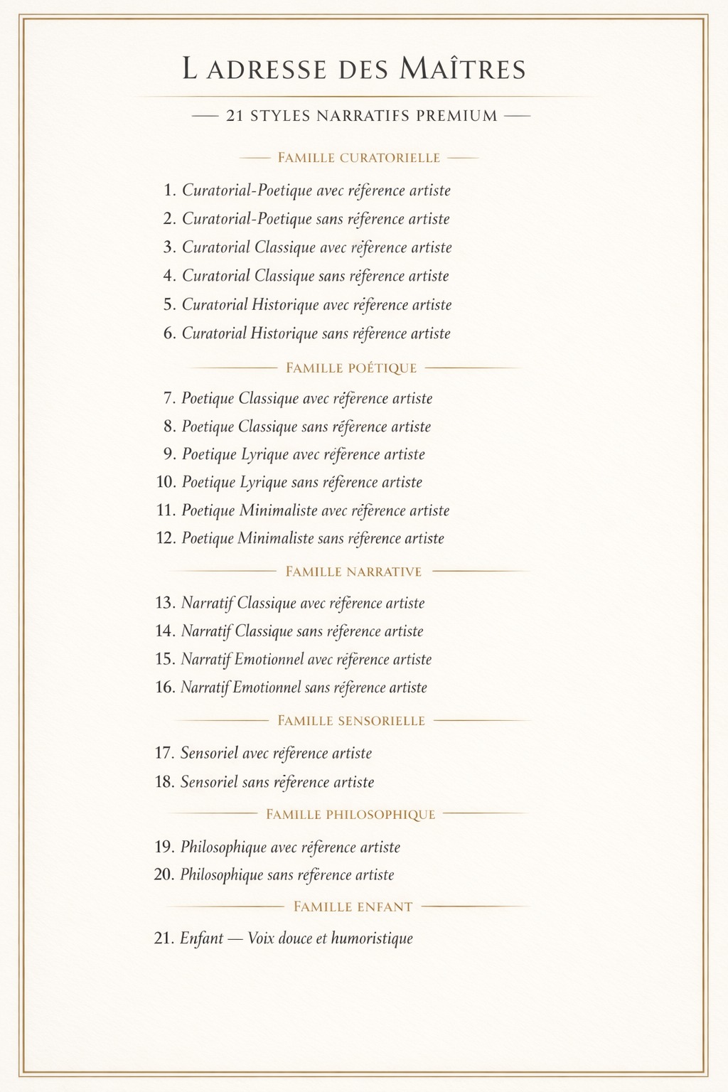 21 Styles Narratifs Premium