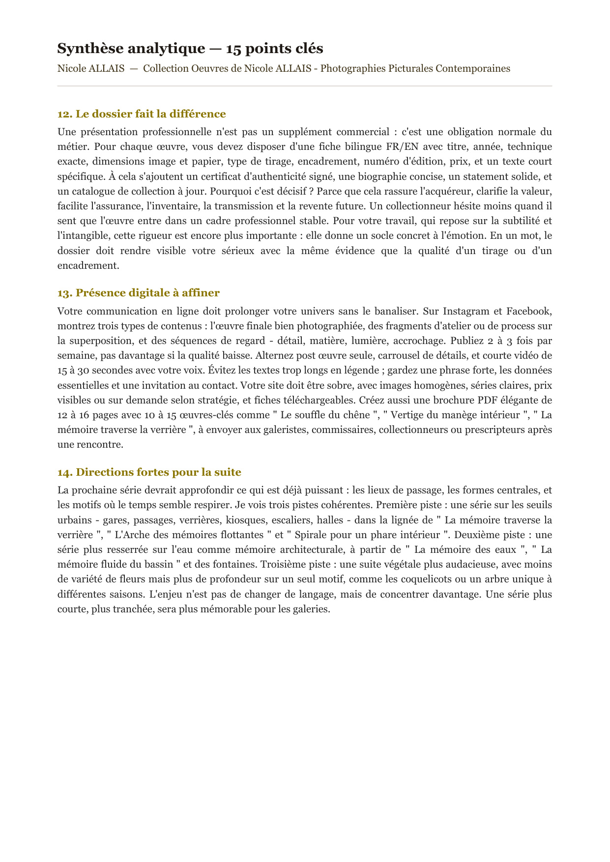 Rapport d’Analyse et de Recommandations pour Artistes